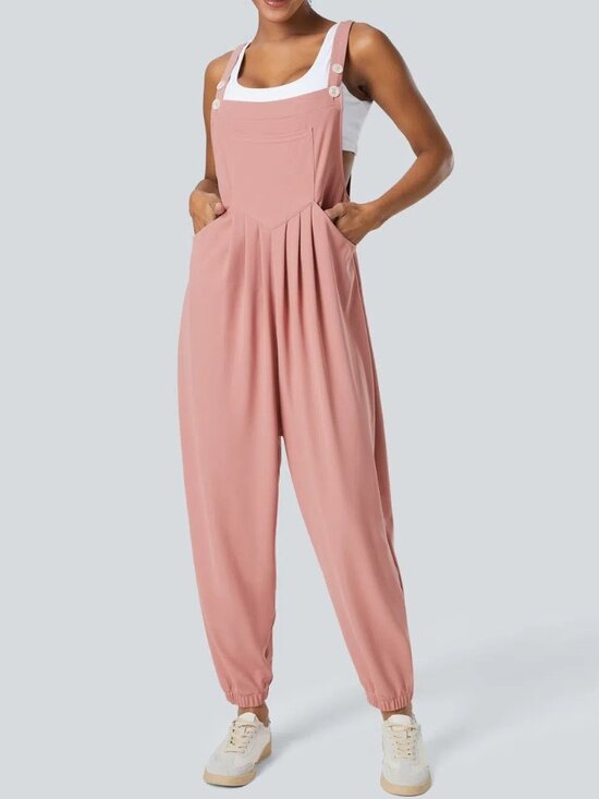 HALARA Pants - NWOT Halara Rose Pink Pockets Waffle Casual Jogger Overalls Jumpsuit Size M